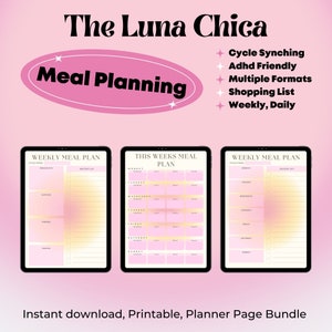 Meal Plan, Meal Tracker, Food Diary, Meal Prep Planner, Digital Planner, Cycle Syncing, | Daily, Weekly, Printable Planner, iPad Planner
