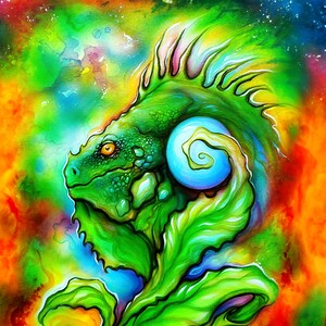 Cosmic Iguana - 8x8 Canvas Print - Colorful and happy decor for your home.
