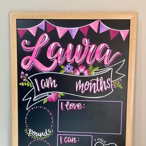Baby Milestone Chalkboard Sign, Personalized Sign, Personalized Baby Shower Gift, Custom Photo Prop, Reusable Chalkboard