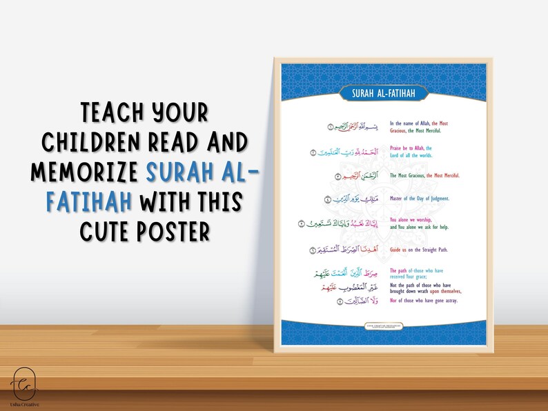 Surah Al-fatihah Salah Printable Poster for Kids With English ...