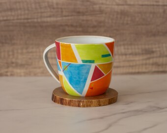 Rainbow Mug, Colorful Mug, Geometric Mug, Watercolor Mug