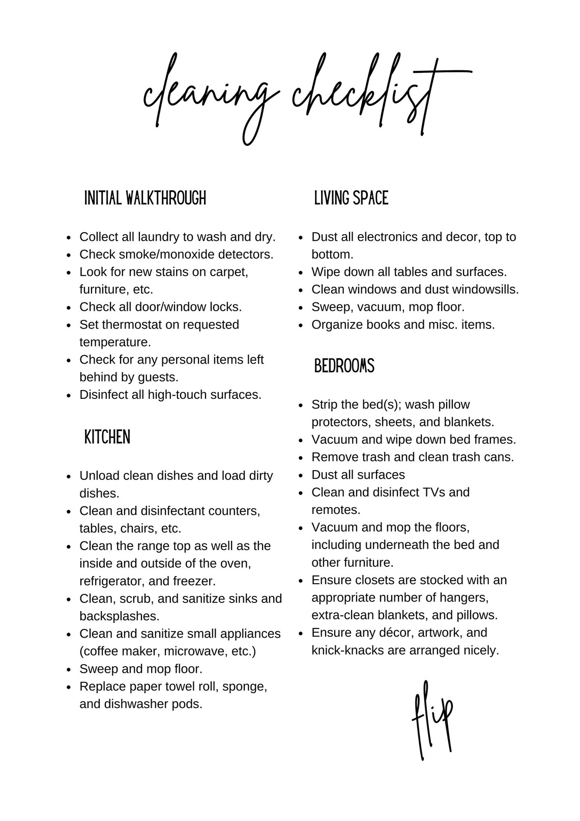 Airbnb Cleaning Checklist, Editable Airbnb Canva Template, Cleaning