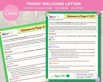 2024 Girl Scout Daisy Brownie Welcome Letter, Troop Welcome Letter, Editable Girl Scout Invitation Troop Bridging Rainbow Daisies Brownies