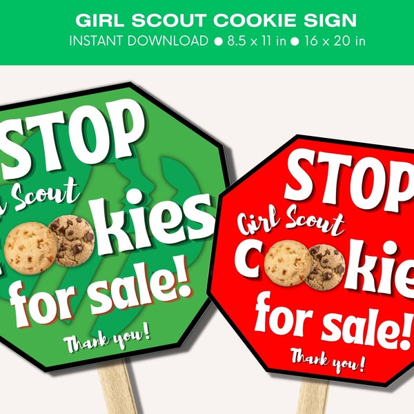 2024 Girl Scout Cookies STOP Sign, Girl Scout Cookie Sign, Girl Scout Cookies, Cookie Sign, Cookie Booth Decor, Instant Download + Printable