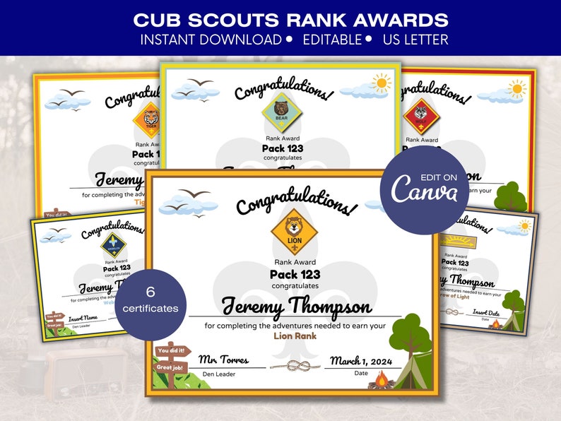 2024 Cub Scouts Rank Awards DIY Printables, Pack Ceremony, Den Leader ...