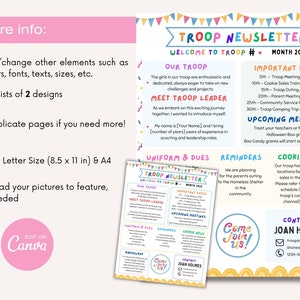 Girl Scout Newsletter, Cub Scout Scout Newsletter, Troop Newsletter, Editable Newsletter Template, Parent Communication Party Theme image 3