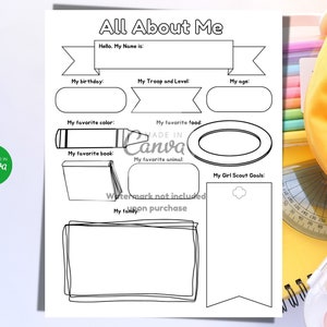 Girl Scouts Info Sheet Template, Girl Scout Printable All About Me Girl ...