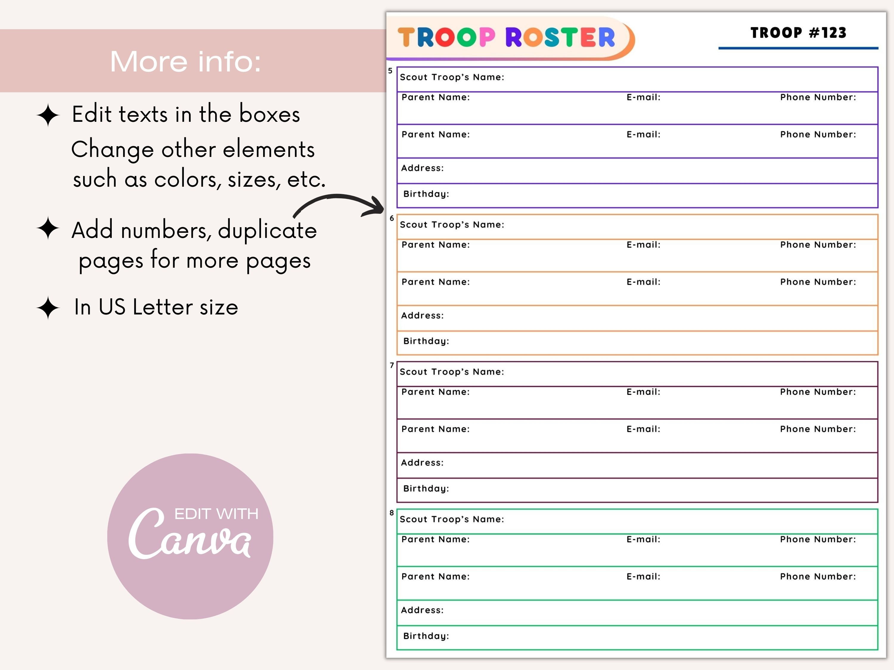 Troop Roster Template Troop Planner Troop Meeting Agenda Etsy Australia