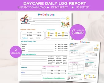 Daycare Daily Log Printable Report Tracker for Pre-K, Children's Daily Report, Daycare Daily Report, Child Care Report, Toddler Report 2024