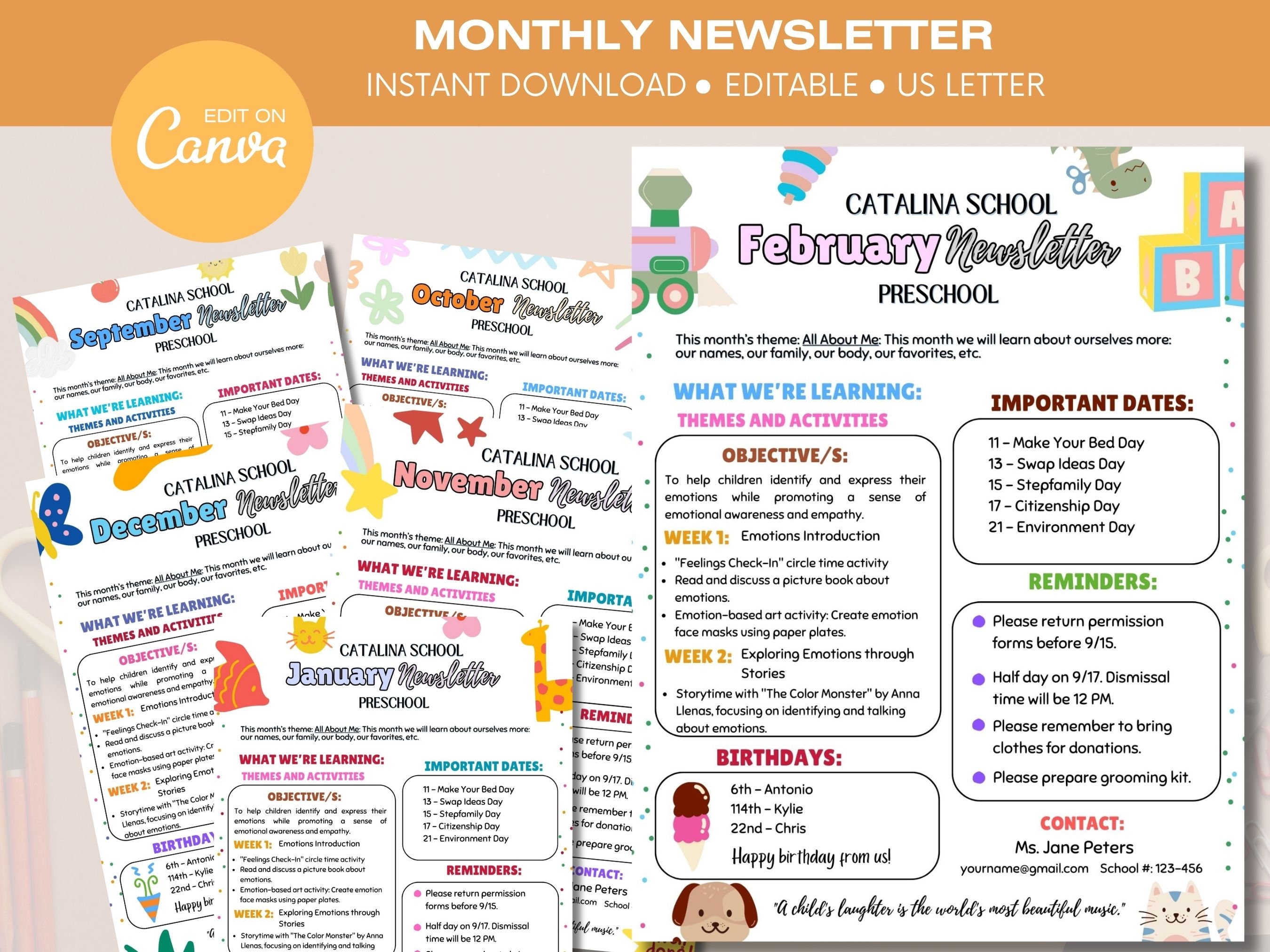 2024 Editable Classroom School Newsletter Template, Cute Daycare Newsletter  Template, Preschool Newsletter, Parent Teacher Communication - Etsy