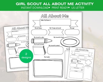 2024 Girl Scouts Info Sheet Template, Girl Scout Printable All About Me Girl Scout Activity, New Member Introduction, Daisy Intro Sheet