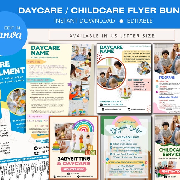 Daycare Business Flyer Bundle, Childcare Flyers, Home Daycare Flyer, Childcare Flyer Template, Preschool Flyer, Daycare Poster