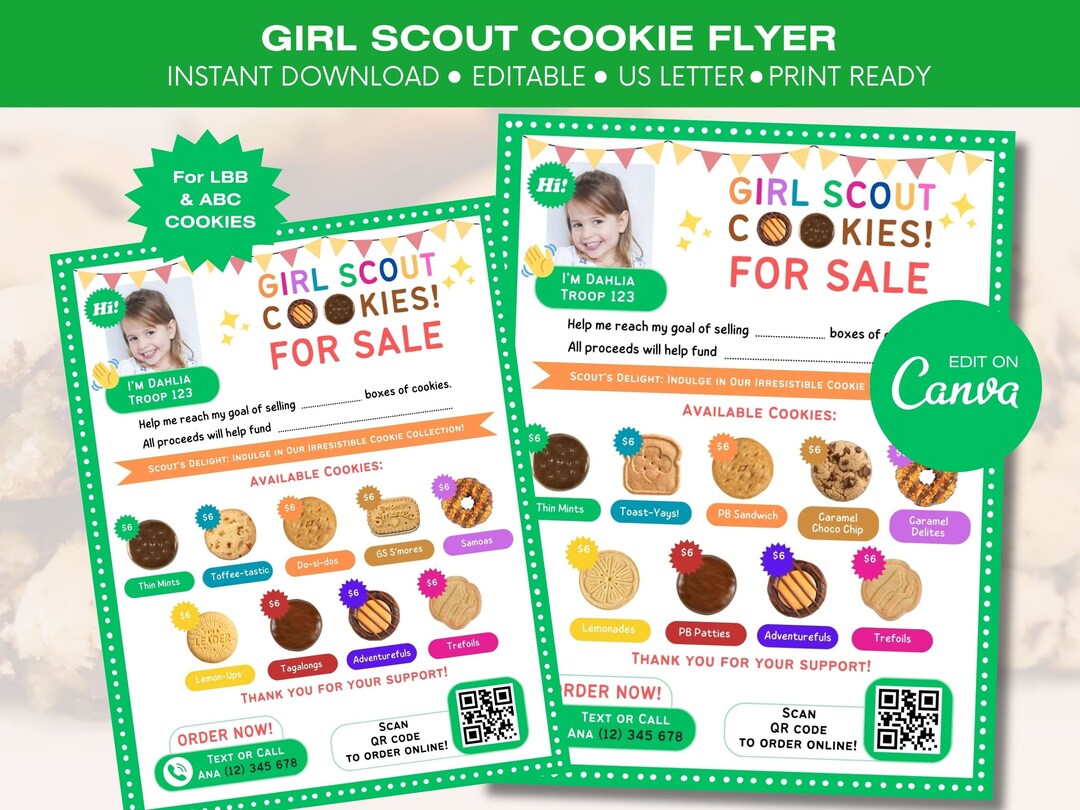 Editable Girl Scout Cookie Sales Flyer 2024 With QR Code for ABC and ...