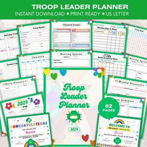 2024 Troop Leader Planner, Girl Scout Troop Leader Organizer Printable, Editable Certificate, Attendance Log, Meeting Agenda, Troop Tracker