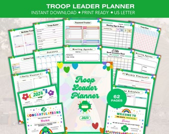 2024 Troop Leader Planner, Girl Scout Troop Leader Organizer Printable, Editable Certificate, Attendance Log, Meeting Agenda, Troop Tracker