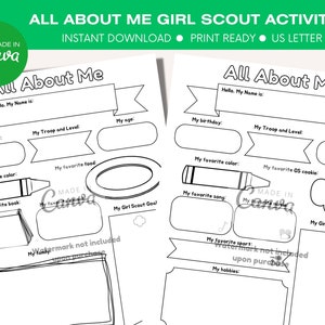 Girl Scouts Info Sheet Template, Girl Scout Printable All About Me Girl ...