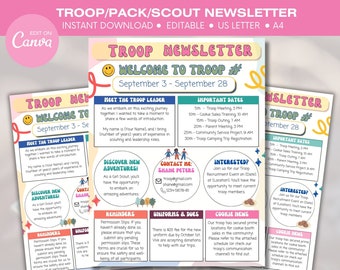 Girl Scout Newsletter Template, Troop Newsletter, Cub Scout Newsletter, Event Newsletter, Scouting News, Troop Meeting Agenda