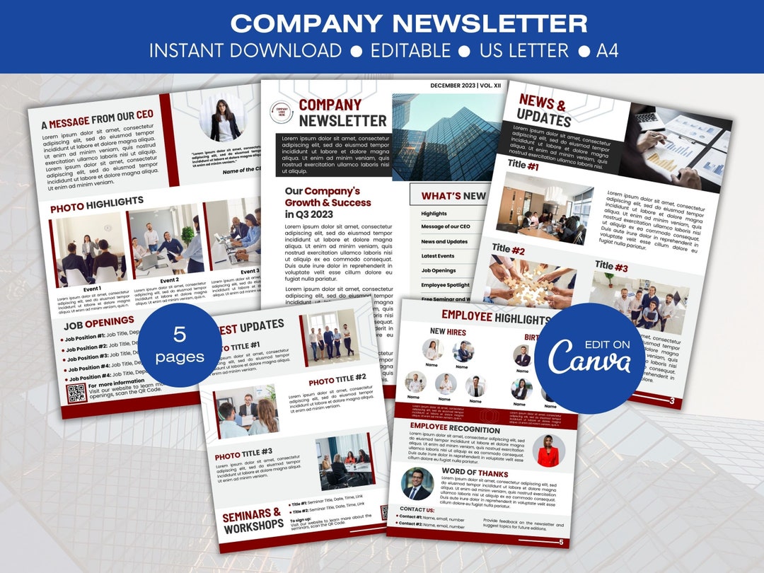 2024 Company Newsletter Template, Editable Business Canva Newsletter