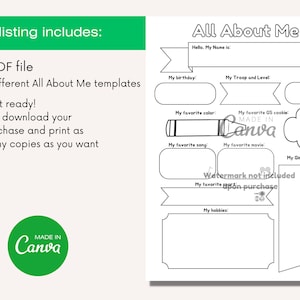 Girl Scouts Info Sheet Template, Girl Scout Printable All About Me Girl ...