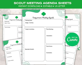 2024 Editable Girl Scout Meeting Agenda, Printable Troop Leader Meeting Planner, Meeting Minutes, Weekly Badge Sheet Chart, Monthly Meeting