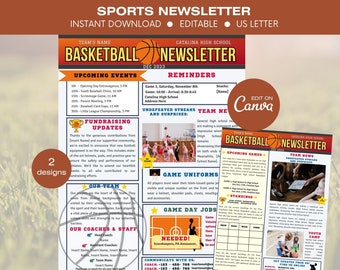 Editable Basketball Newsletter Template, Sports Newsletter Template, Youth Basketball Newsletter, Basketball Event Flyer, Basketball News