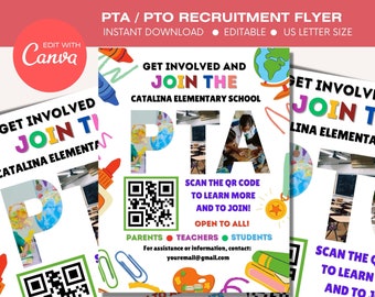 PTA Recruitment Flyer 2024, Pto Recruitment, Join the PTA Pto Flyer Editable Template w/ QR Code, School Volunteer Flyer, Why Join the Pta