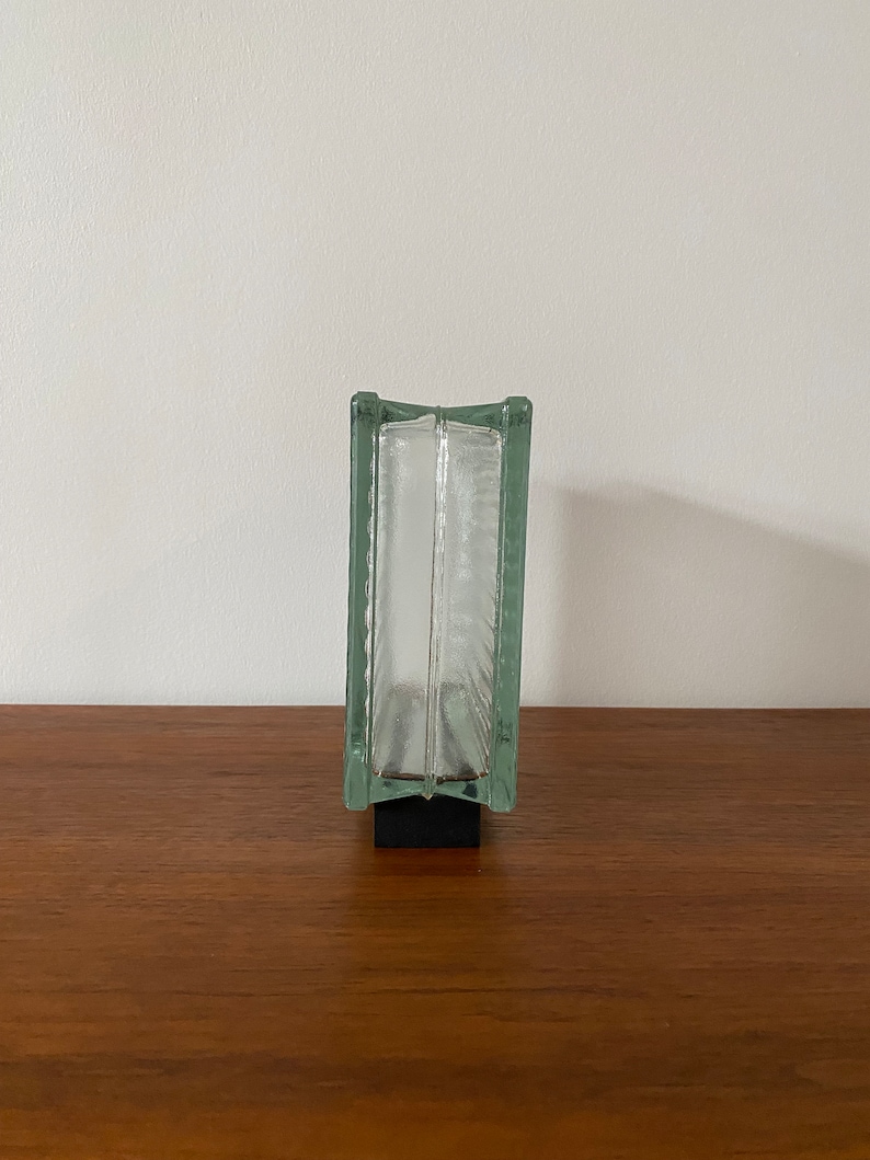 Minimalist, vintage glass block LED table lamp image 6