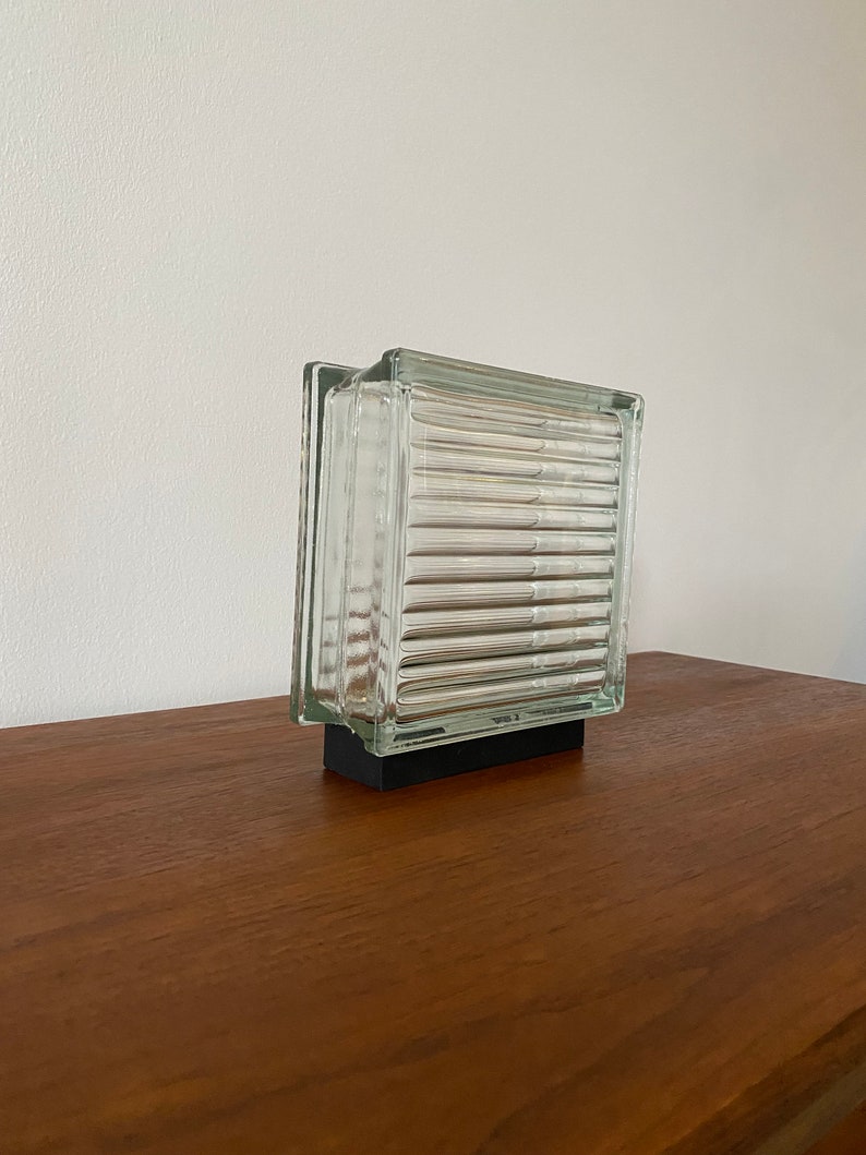 Minimalist, vintage glass block LED table lamp image 5
