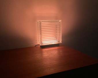 Minimalist, vintage glass block LED table lamp