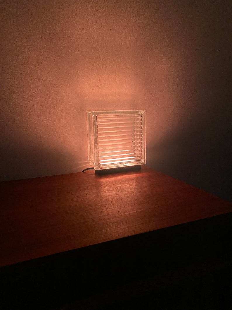 Minimalist, vintage glass block LED table lamp image 1