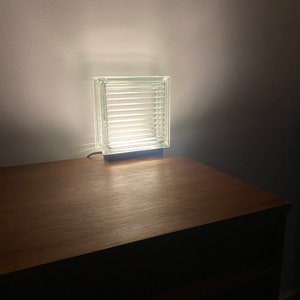 Minimalist, vintage glass block LED table lamp image 2