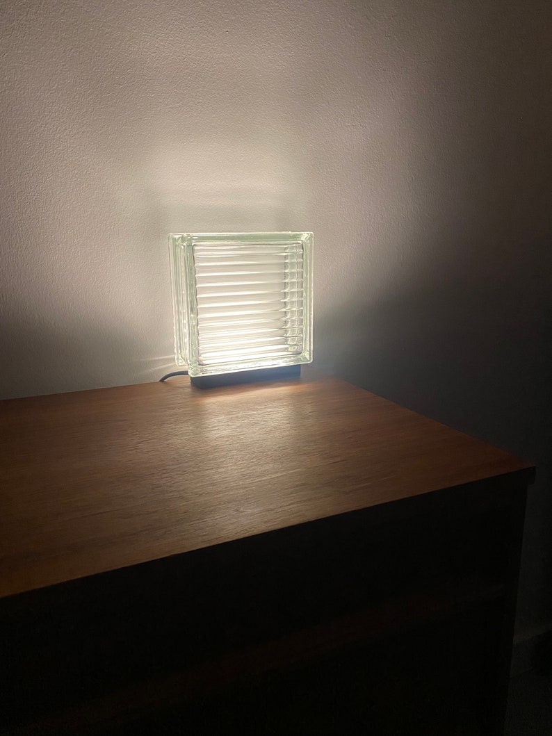 Minimalist, vintage glass block LED table lamp image 2