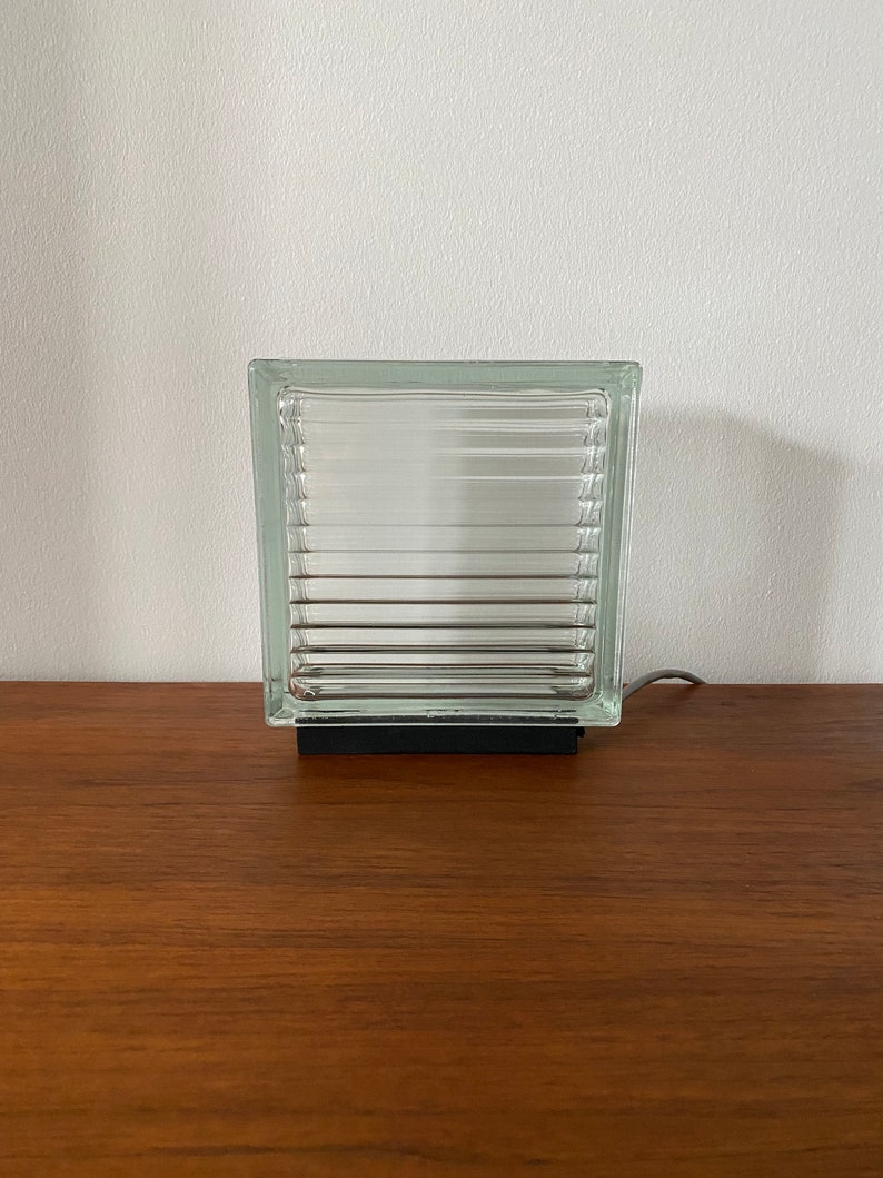 Minimalist, vintage glass block LED table lamp image 4