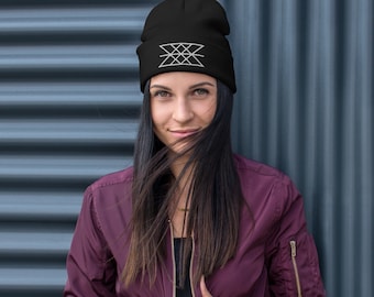 Web of Wyrd Unisex Embroidered Beanie, Viking/Norse/Nordic Symbol, Cold Weather Fall/Winter Hat, Soft Comfortable Cap, Graphic Design Fates