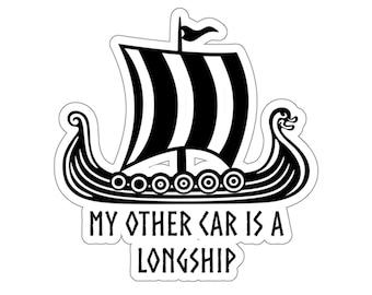 Longship Car All Weather Matte Vinyl Sticker, Graphic Viking/Norse/Nordic Sticker, Decorative Runic, Odin Ravens, Pagan Axe Car/Truck Decor