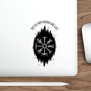 Wanderlust All Weather Matte Vinyl Sticker, Decorative Graphic Viking/Norse/Nordic Sticker/Vegvisir Viking Compass Wayshower Decal