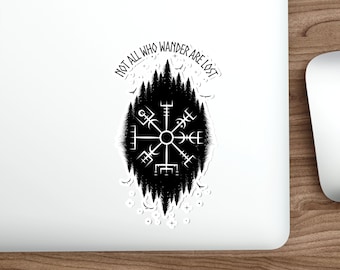 Wanderlust All Weather Matte Vinyl Sticker, Decorative Graphic Viking/Norse/Nordic Sticker/Vegvisir Viking Compass Wayshower Decal