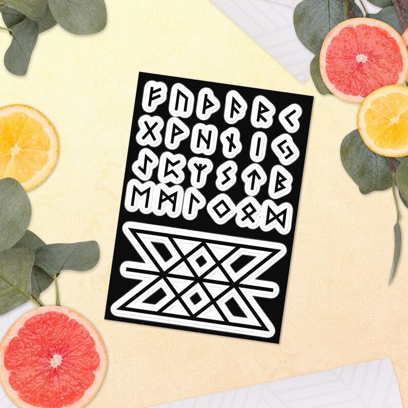 Elder Futhark Runes Sticker sheet, Viking/Norse/Nordic Runic Decals for Indoor Use on Laptop/Decorations/Labelling, Web of Wyrd Symbol
