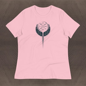 Valkyrja Women's Relaxed Fit Shirt, Viking/Norse/Nordic Graphic Design Premium Crew Cut Tee/Gym Top, Valkyrie Shieldmaiden T-shirt