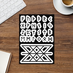 Elder Futhark Runes Sticker sheet, Viking/Norse/Nordic Runic Decals for Indoor Use on Laptop/Decorations/Labelling, Web of Wyrd Symbol