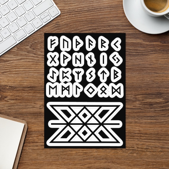 Elder Futhark Runes Sticker sheet, Viking/Norse/Nordic Runic Decals for Indoor Use on Laptop/Decorations/Labelling, Web of Wyrd Symbol