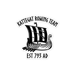 Puede incluir: Ilustración en blanco y negro de un barco vikingo con el texto "Kattegat Rowing Team Est 793 AD".
