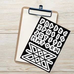Elder Futhark Runes Sticker sheet, Viking/Norse/Nordic Runic Decals for Indoor Use on Laptop/Decorations/Labelling, Web of Wyrd Symbol