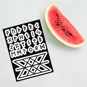 Elder Futhark Runes Sticker sheet, Viking/Norse/Nordic Runic Decals for Indoor Use on Laptop/Decorations/Labelling, Web of Wyrd Symbol
