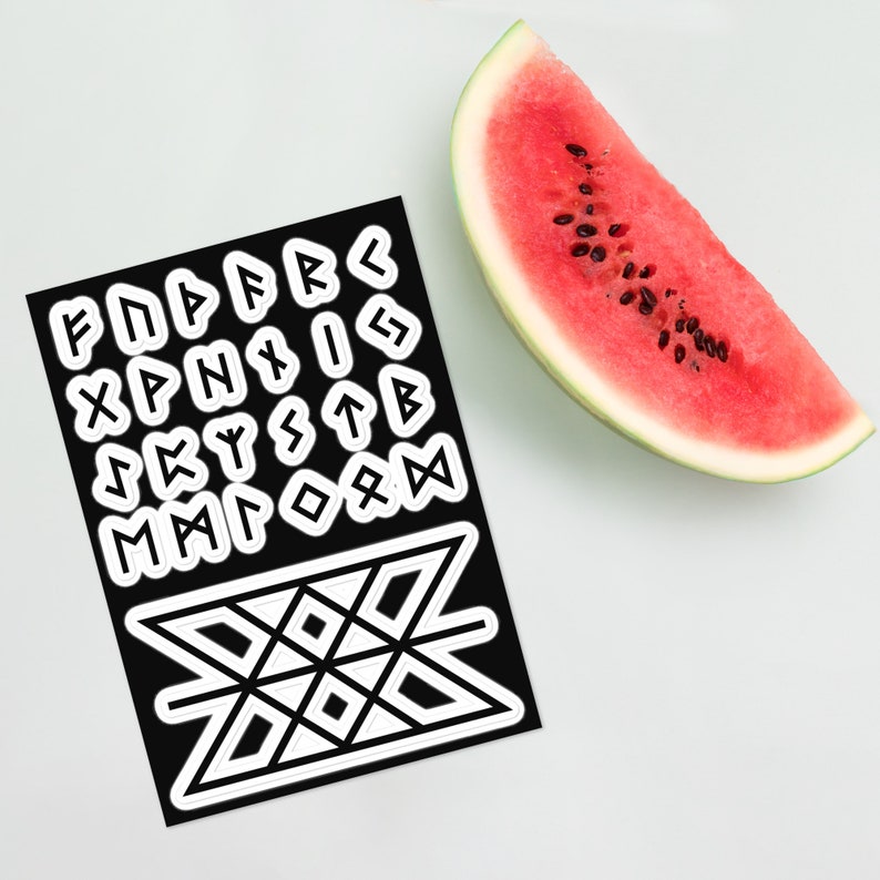 Elder Futhark Runes Sticker sheet, Viking/Norse/Nordic Runic Decals for Indoor Use on Laptop/Decorations/Labelling, Web of Wyrd Symbol