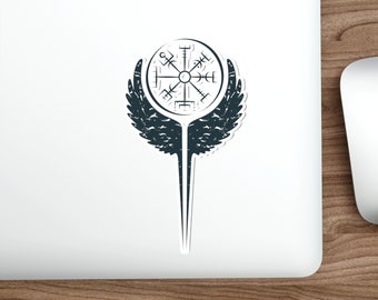 Valkyrja Sticker, All Weather Matte Vinyl Sticker, Graphic Viking/Norse/Nordic, Decorative Runic, Pagan Car Decor Valkyrie Shieldmaiden