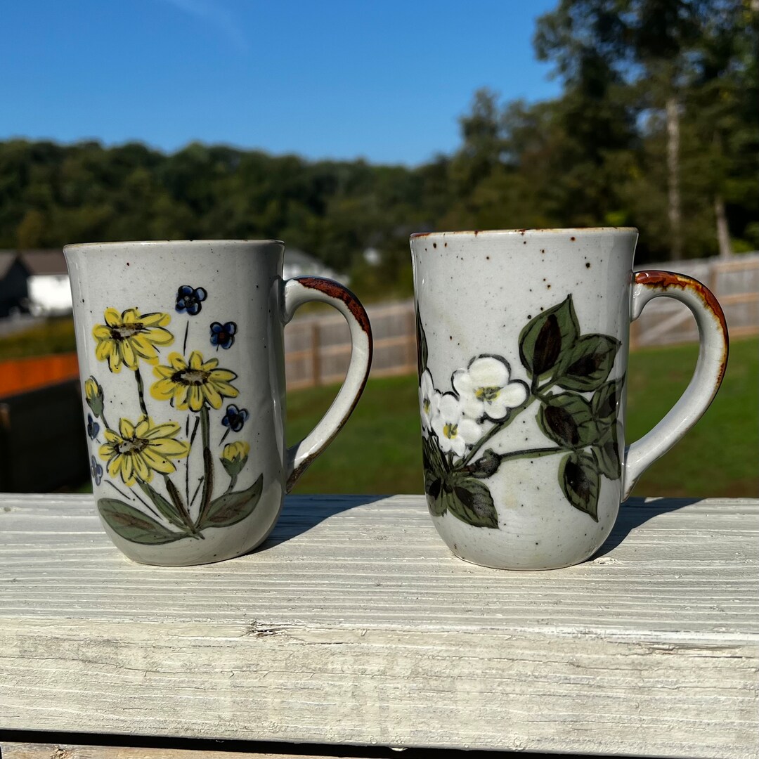 Floral Stoneware Vintage Mugs Etsy