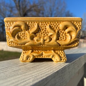Vintage American Bisque Ceramic Planter: Marigold Yellow, Footed