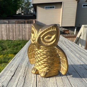Vintage Brass Owl Figurine, 2” Tall