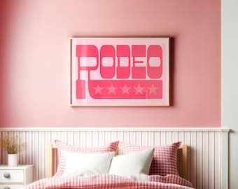 Rodeo Typography Poster Gift for Cowgirl Pink Western Wall Art Farmhouse Decor Southwestern Pink Rodeo Poster with Stars